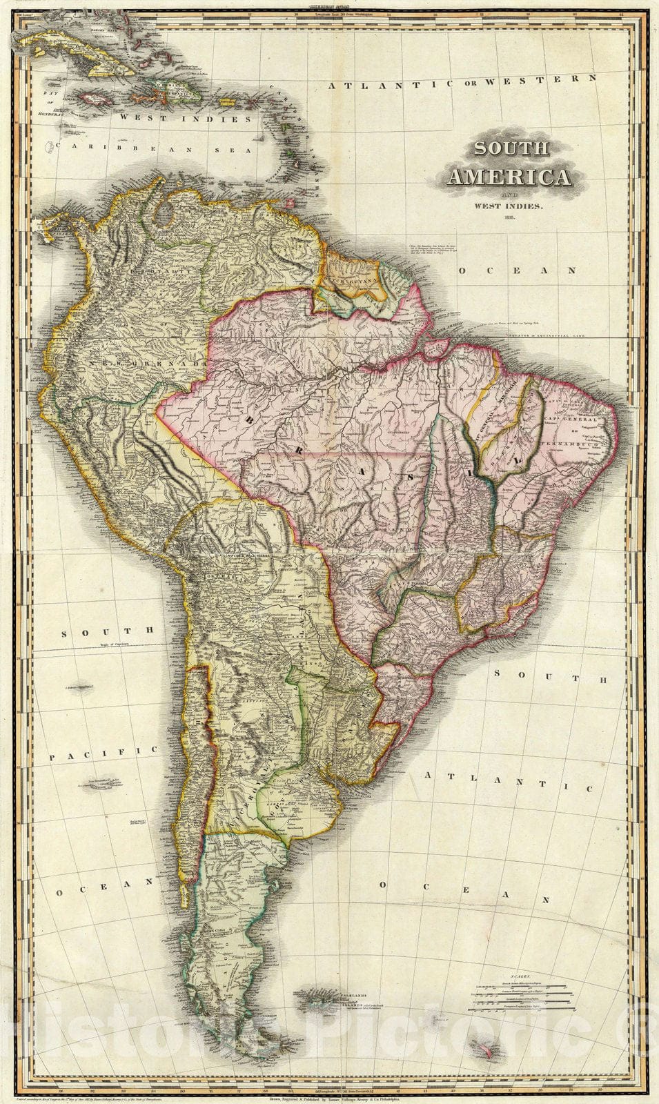 Historic Map : World Atlas Map, Composite: South America, West Indies. 1823 - Vintage Wall Art