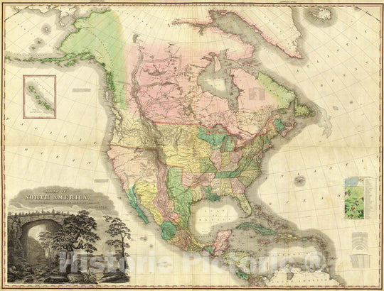 Historic Wall Map : World Atlas Map, Composite: North America. 1823 - Vintage Wall Art