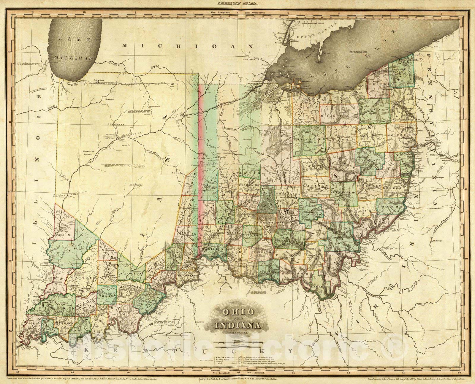 Historic Map : World Atlas Map, Ohio and Indiana. 1823 - Vintage Wall Art