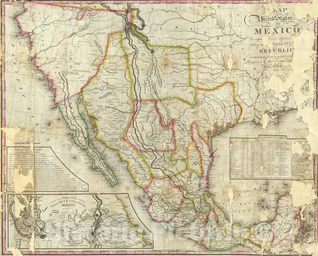 Historic Map : The United States of Mexico, 1826 - Vintage Wall Art