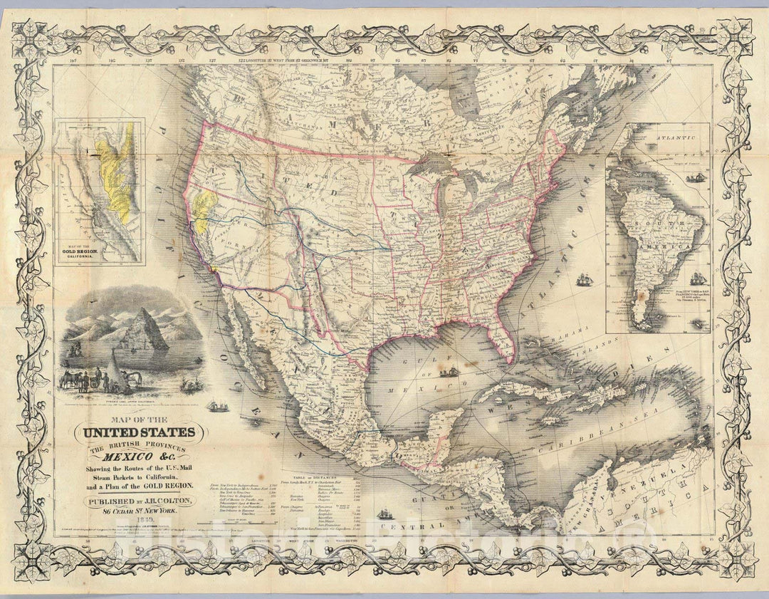 Historic Map : Map of The United States The British Provinces Mexico &c, 1849 - Vintage Wall Art