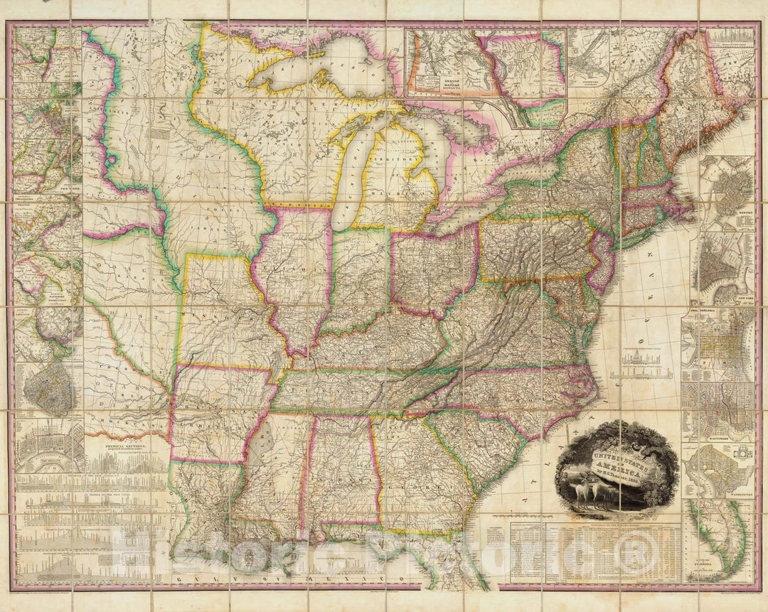 Historic Map : Case Map, United States of America. 1829 - Vintage Wall Art