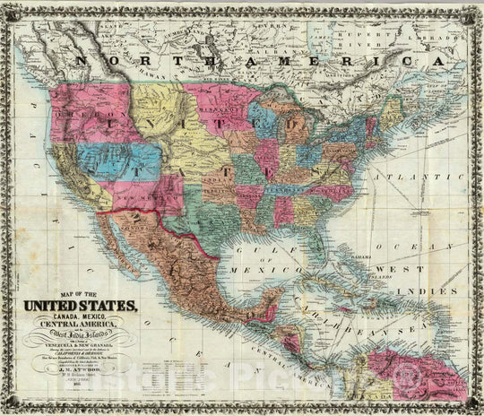 Historic Map : Map of The United States, Canada, Mexico, Central America, and the West India Islands, 1851 - Vintage Wall Art