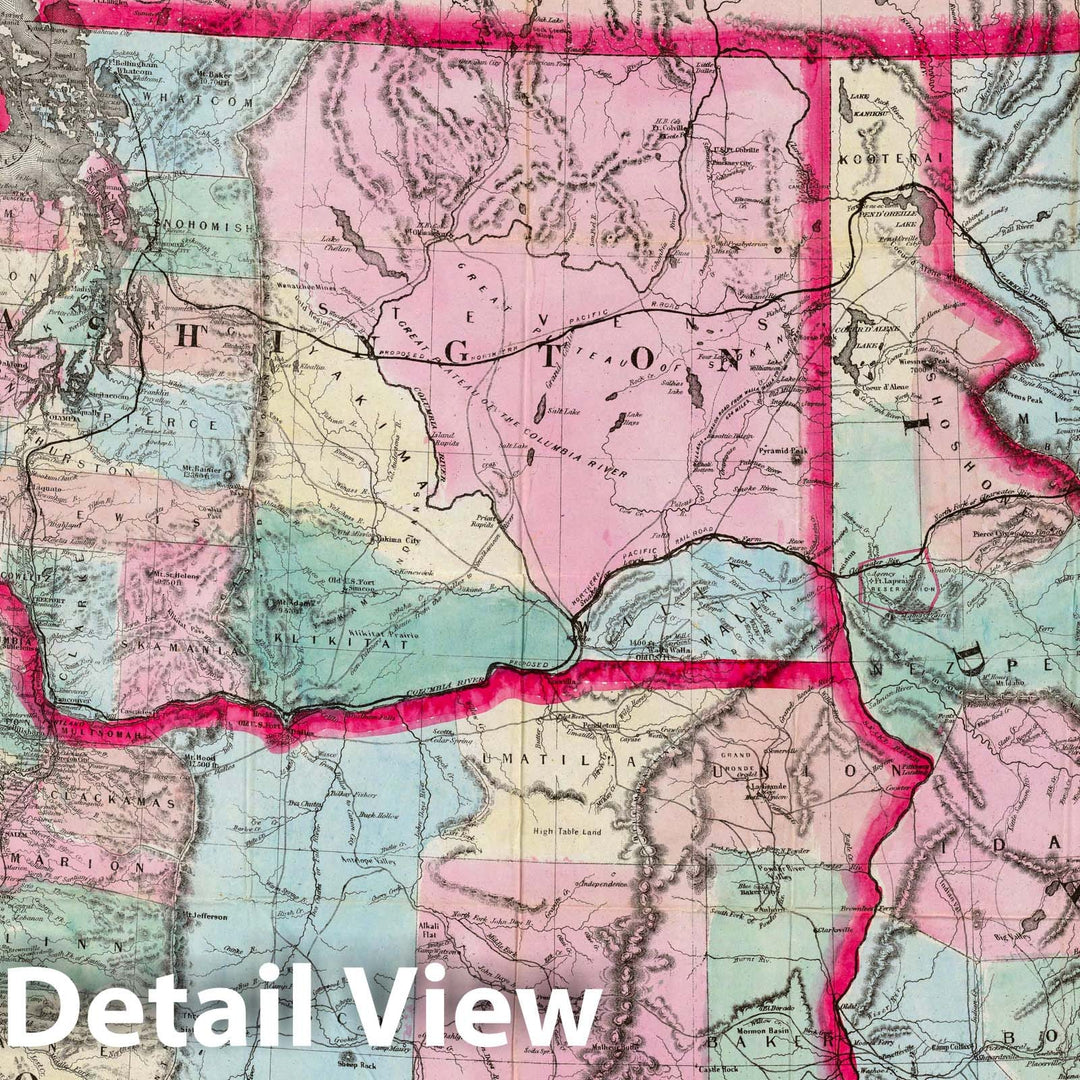 Historic Map : Bancroft's Map of Oregon, Washington, Idaho, Montana and British Columbia, 1872, A.L. Bancroft & Co., Vintage Wall Art