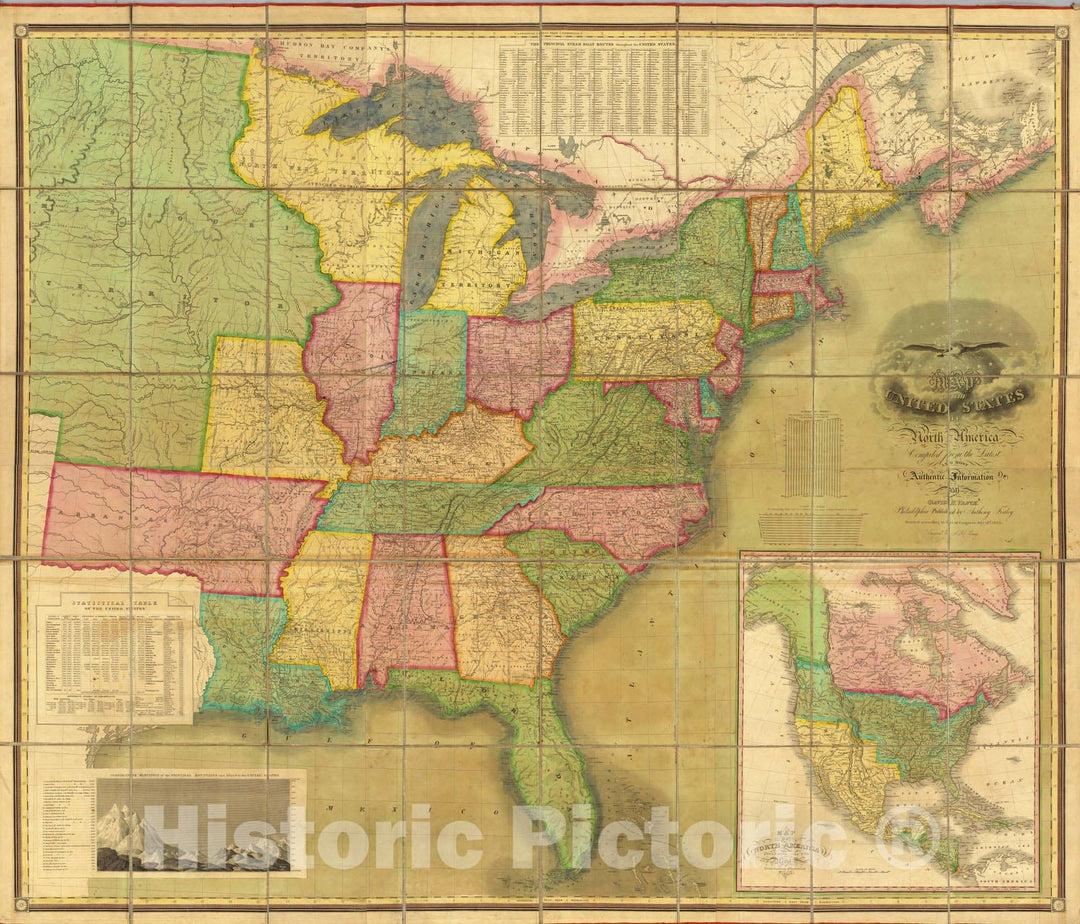 Historic Map : Map of the United States of North America, 1825 - Vintage Wall Art