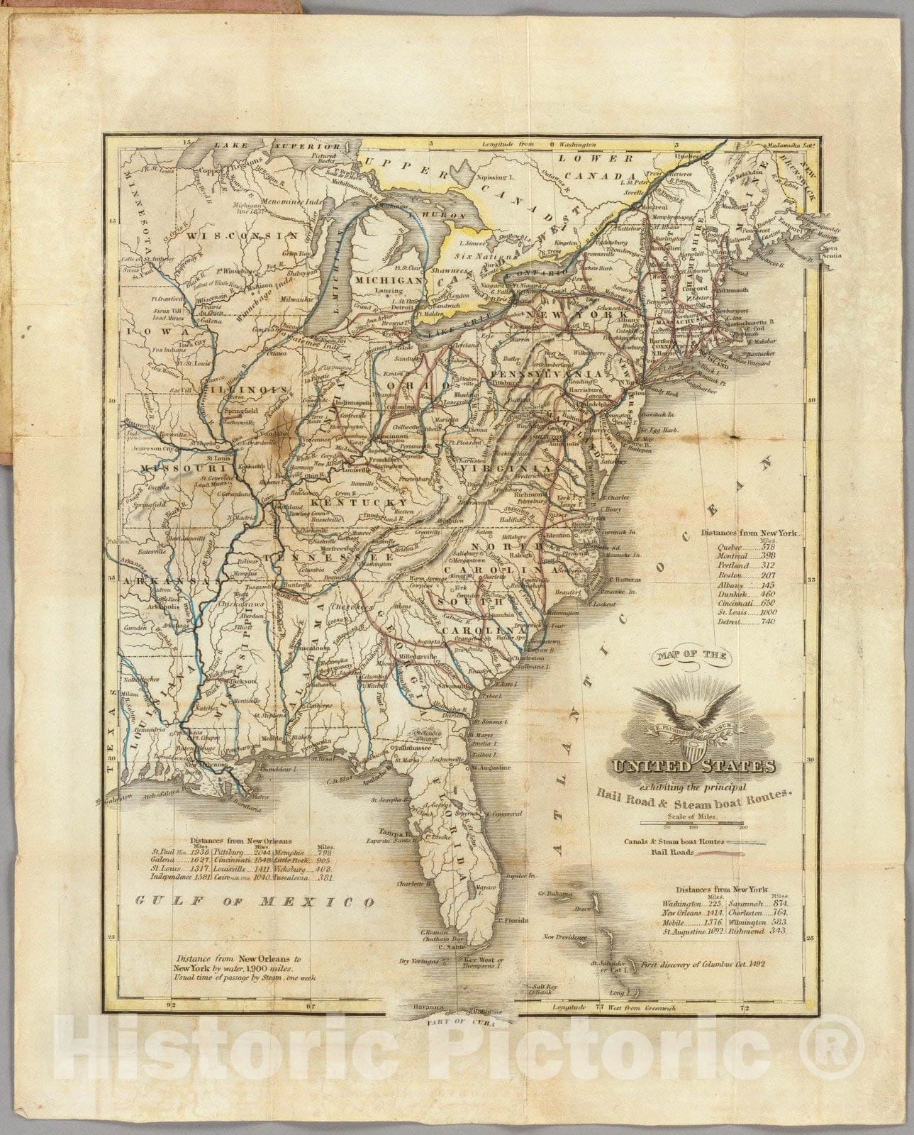 Historic Map : Map of the United States, 1845 - Vintage Wall Art