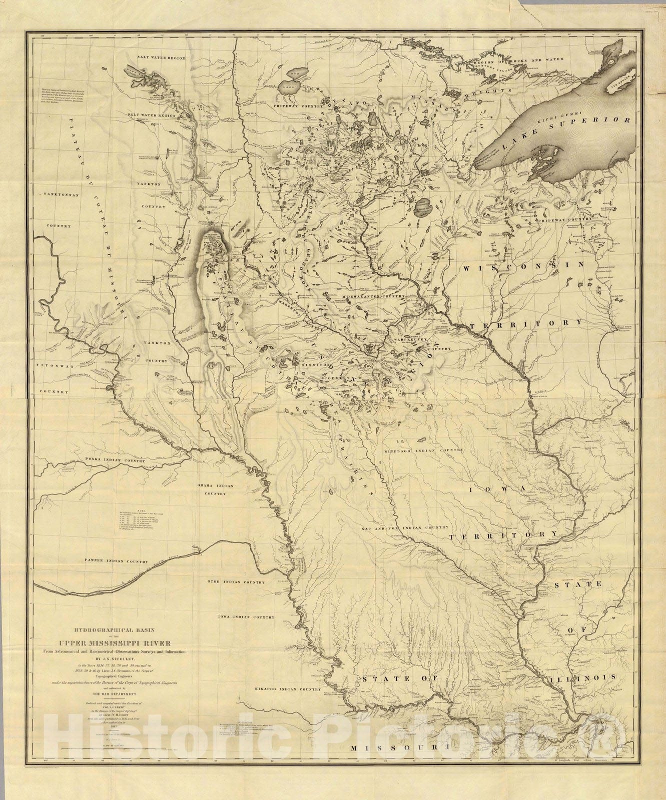 Historic Map : Exploration Book, Hydrographical Basin of the Upper Mississippi River. 1843 - Vintage Wall Art