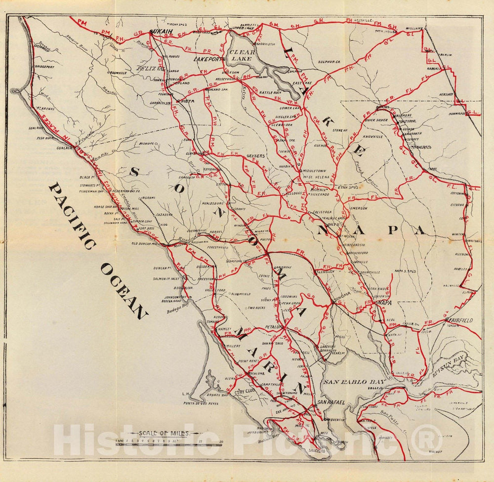 Historic Map - Guide Book, Sonoma, Marin, Lake, and Napa Counties. 1896 - Vintage Wall Art