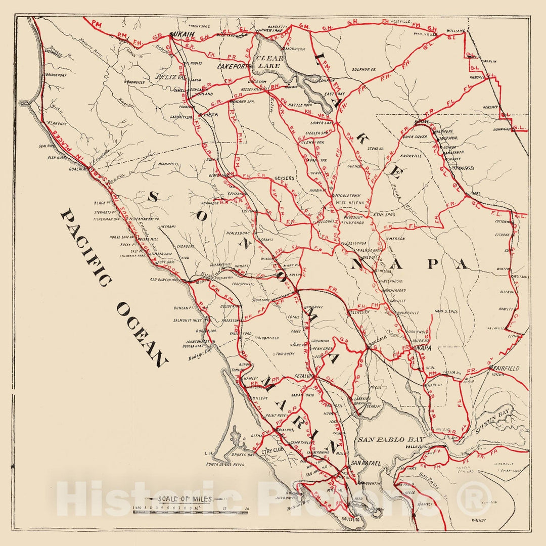 Historic Map - Guide Book, Sonoma, Marin, Lake, and Napa Counties. 1896 - Vintage Wall Art