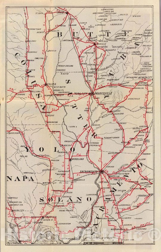 Historic Map : Guide Book, Colusa, Yolo, Napa, Butte, Yuba, Sutter, Solano, and Sacramento Counties. 1896 - Vintage Wall Art