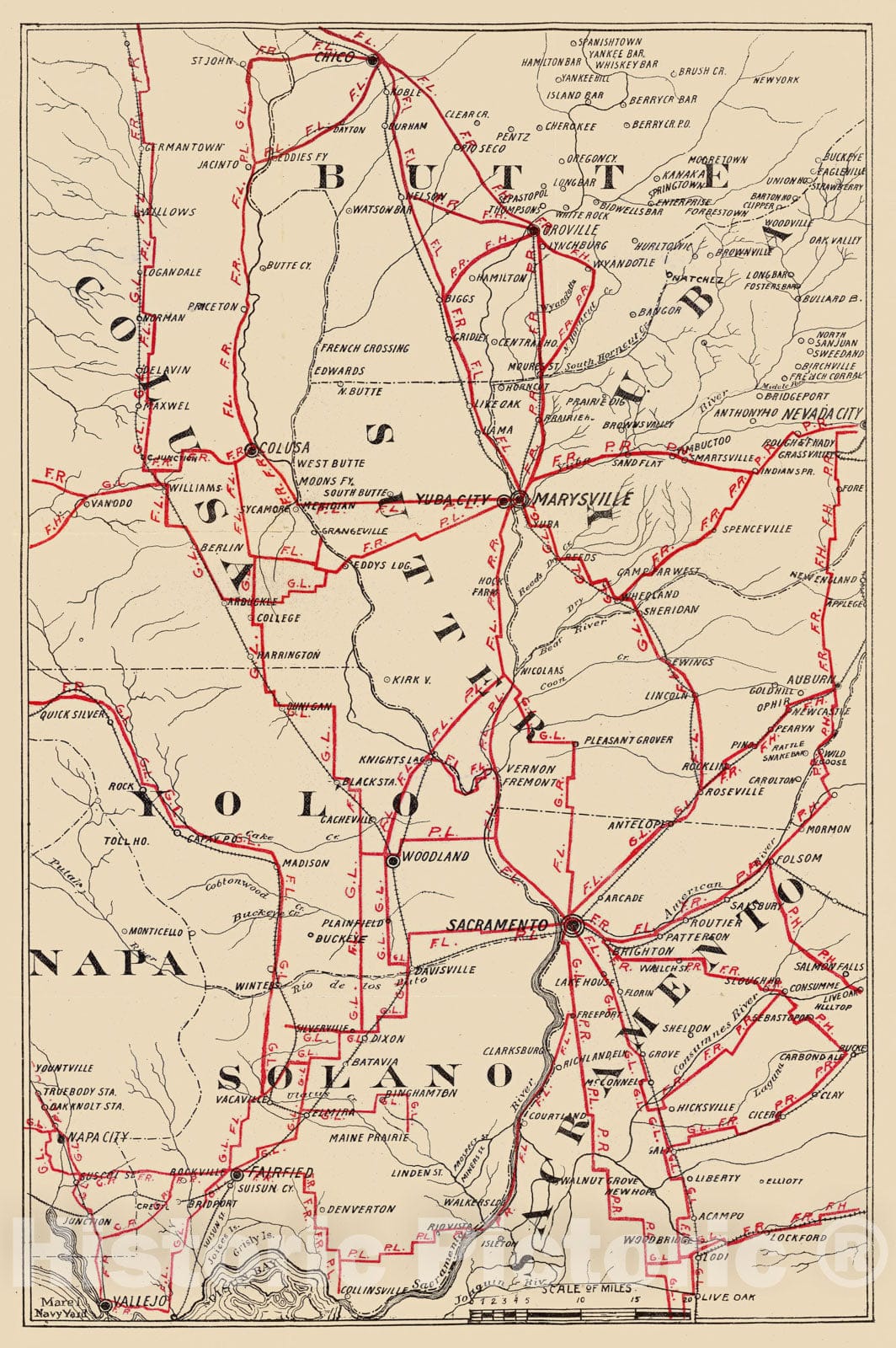 Historic Map : Guide Book, Colusa, Yolo, Napa, Butte, Yuba, Sutter, Solano, and Sacramento Counties. 1896 - Vintage Wall Art