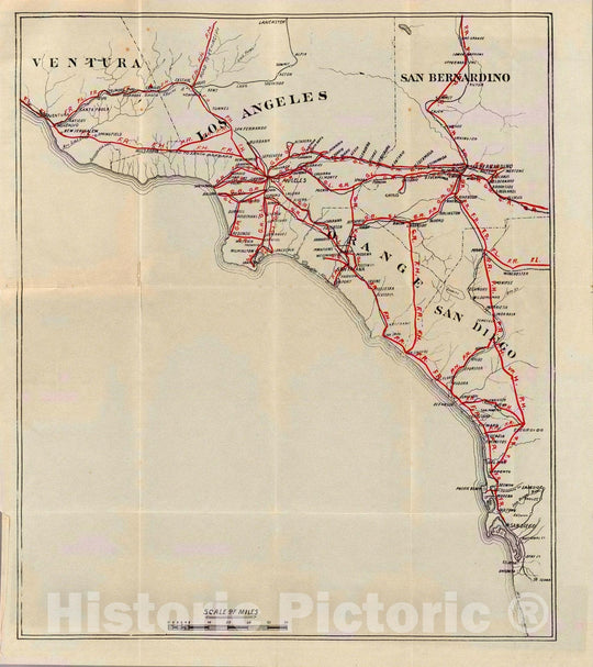 Historic Map : Guide Book, Ventura, Los Angeles, San Bernardino, Orange, and San Diego Counties. 1896 - Vintage Wall Art