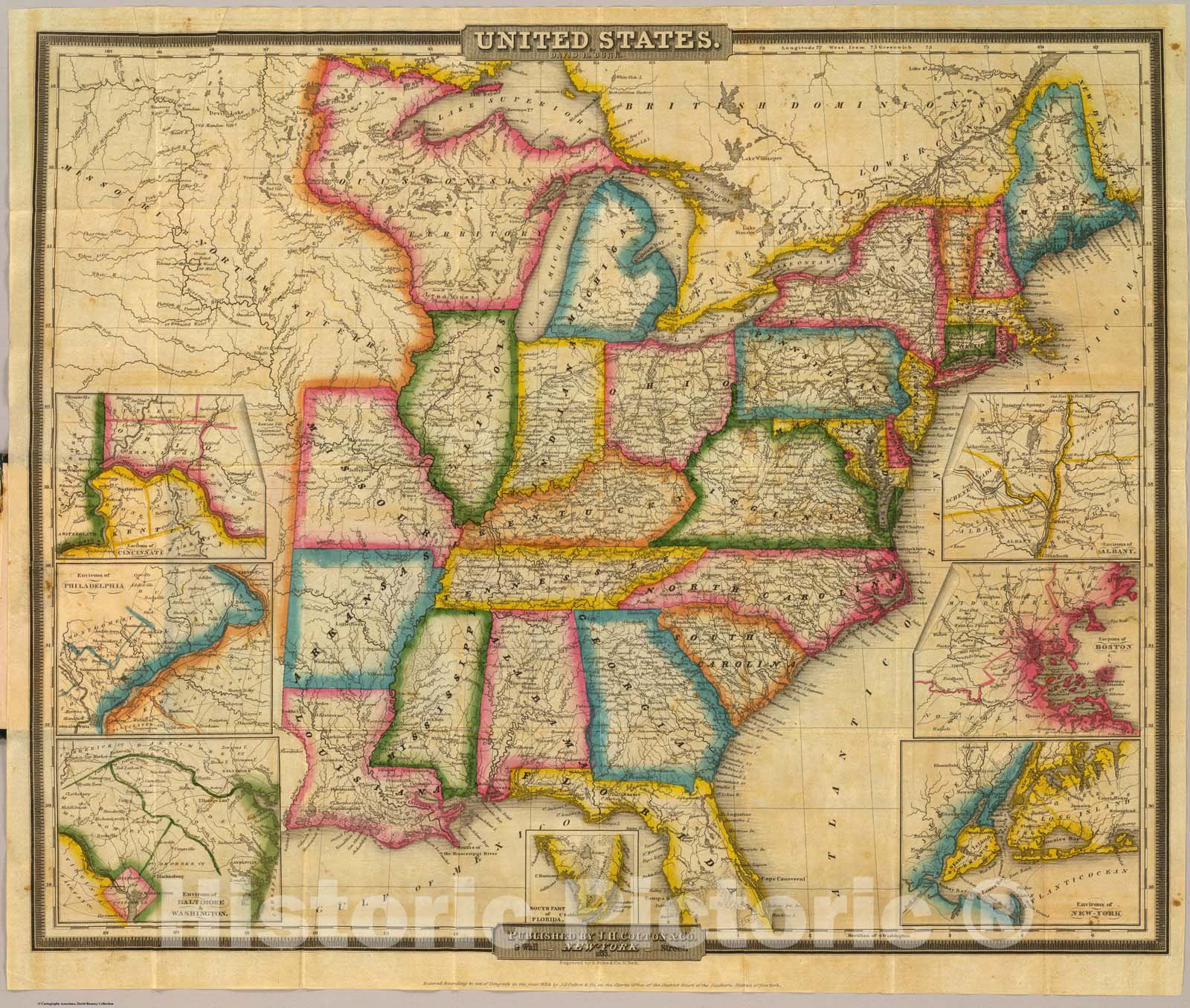 Historic Map : Pocket Map, United States. 1833 - Vintage Wall Art