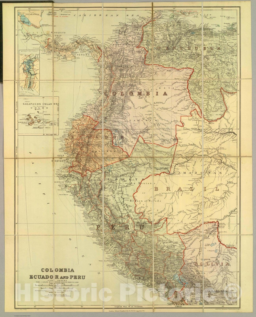 Historic Map : Colombia; Ecuador, Canal Zone Colombia, Ecuador, Peru, Panama. 1922, , Vintage Wall Art