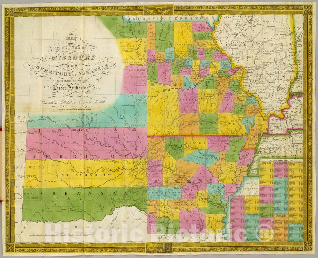 Historic Wall Map : Map of the State of Missouri And Territory of Arkansas, 1836 - Vintage Wall Art