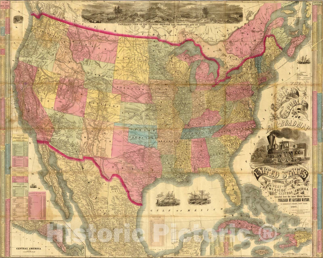 Historic Map : The American Republic and rail-road map of the United States, 1867 - Vintage Wall Art