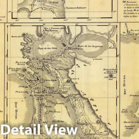 Historic Map : San Diego (Calif), California, Monterey Bay Region Pocket Map, Wichtigsten Hafen und Rheden, Goldregion von Californien. 1849 , Vintage Wall Art