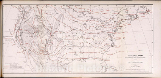 Historic Map : Survey Book, Isothermal chart: Mean distribution of heat for the Spring on the North American Continent 1857 - Vintage Wall Art