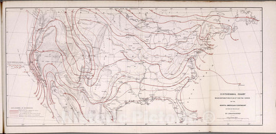 Historic Map : Survey Book, Isothermal chart: Mean distribution of heat for the Summer on the North American Continent 1857 - Vintage Wall Art