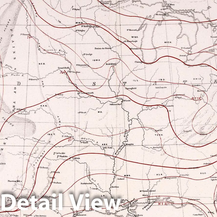 Historic Map : Survey Book, Isothermal chart: Mean distribution of heat for the Summer on the North American Continent 1857 - Vintage Wall Art