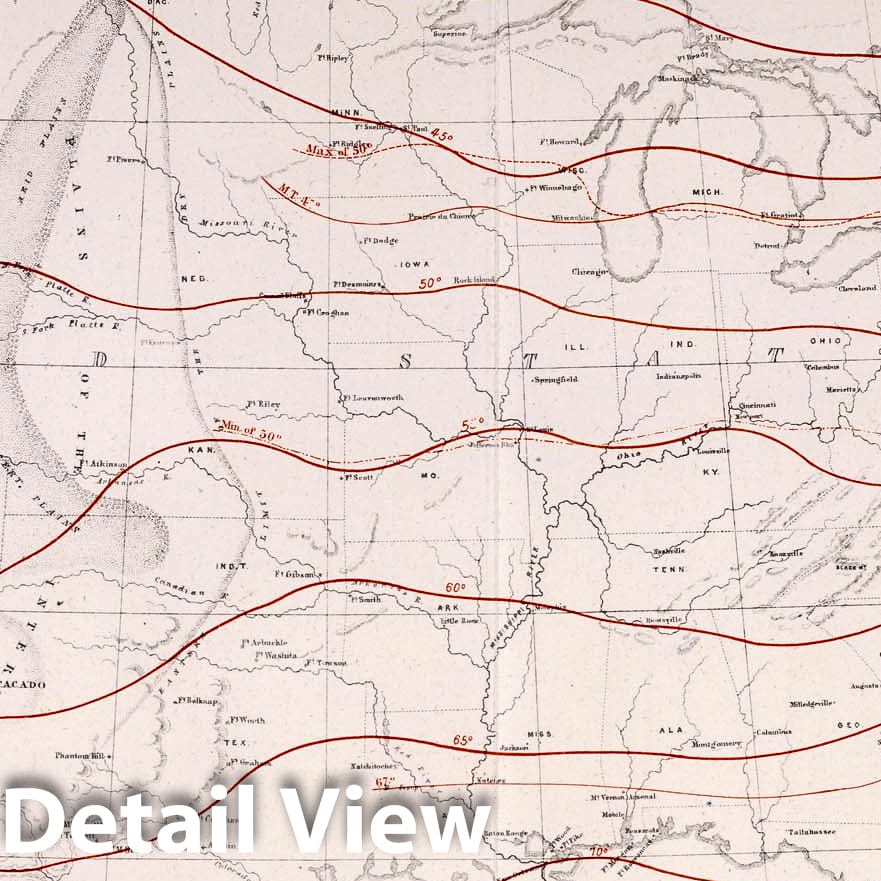 Historic Map : Survey Book, Isothermal chart: Mean distribution of heat for the Year on the North American Continent 1857 - Vintage Wall Art