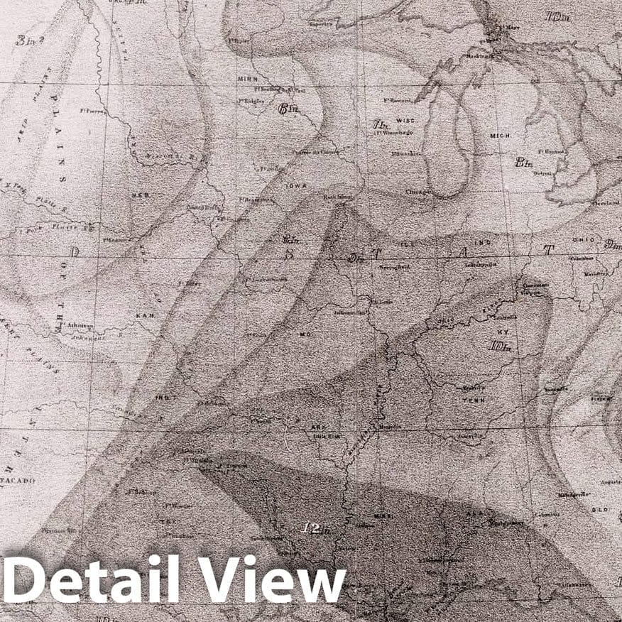 Historic Map : Survey Book, Hyetal or rain chart: Mean distribution of rain for the Autumn on the North American Continent 1857 - Vintage Wall Art