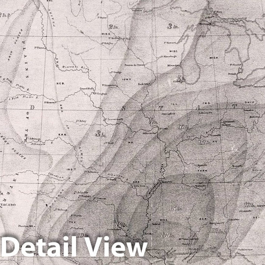 Historic Map : Survey Book, Hyetal or rain chart: Mean distribution of rain for the Winter on the North American Continent 1857 - Vintage Wall Art