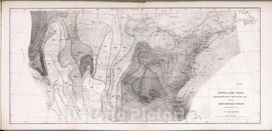 Historic Map : Survey Book, Hyetal or rain chart: Mean distribution of rain for the Year on the North American Continent 1857 - Vintage Wall Art