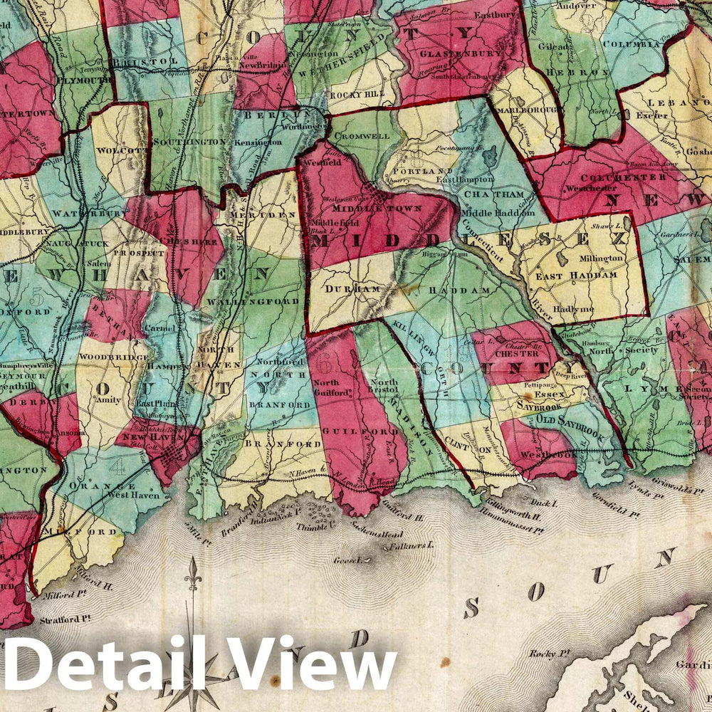 Historic Map : Map of Connecticut from actual survey, 1854 - Vintage Wall Art