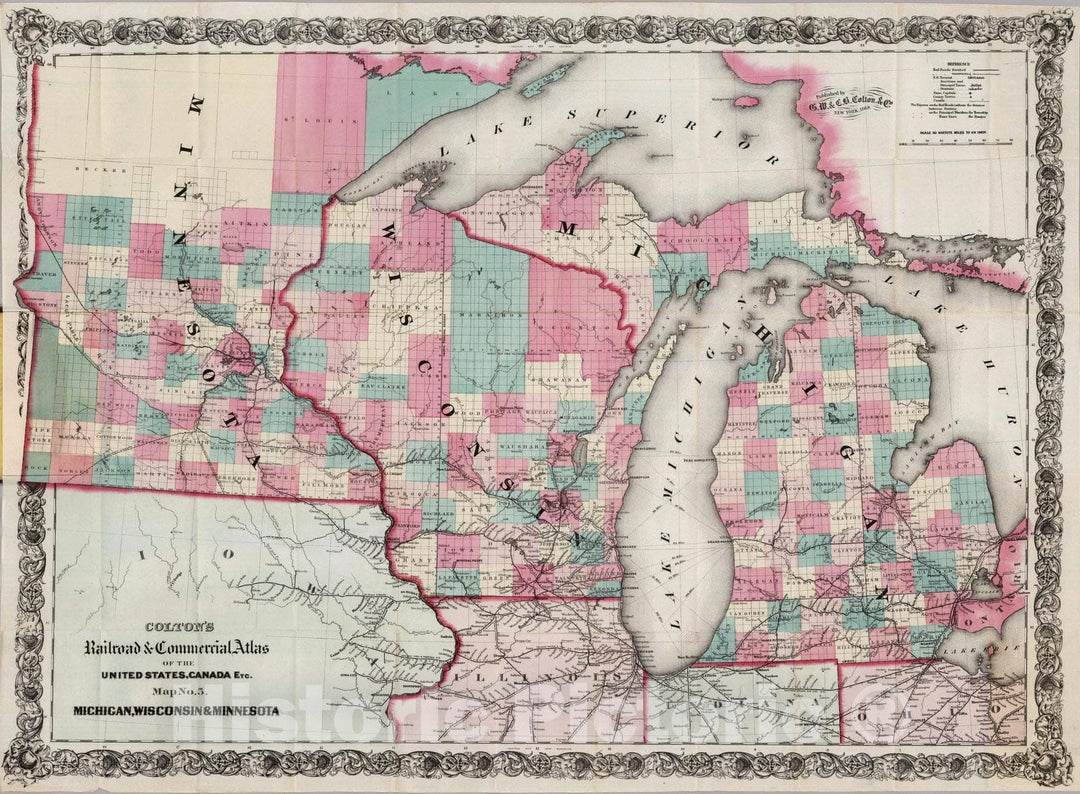 Historic Wall Map : Pocket Map, Railroad & Commercial Atlas of The United States 1869 - Vintage Wall Art