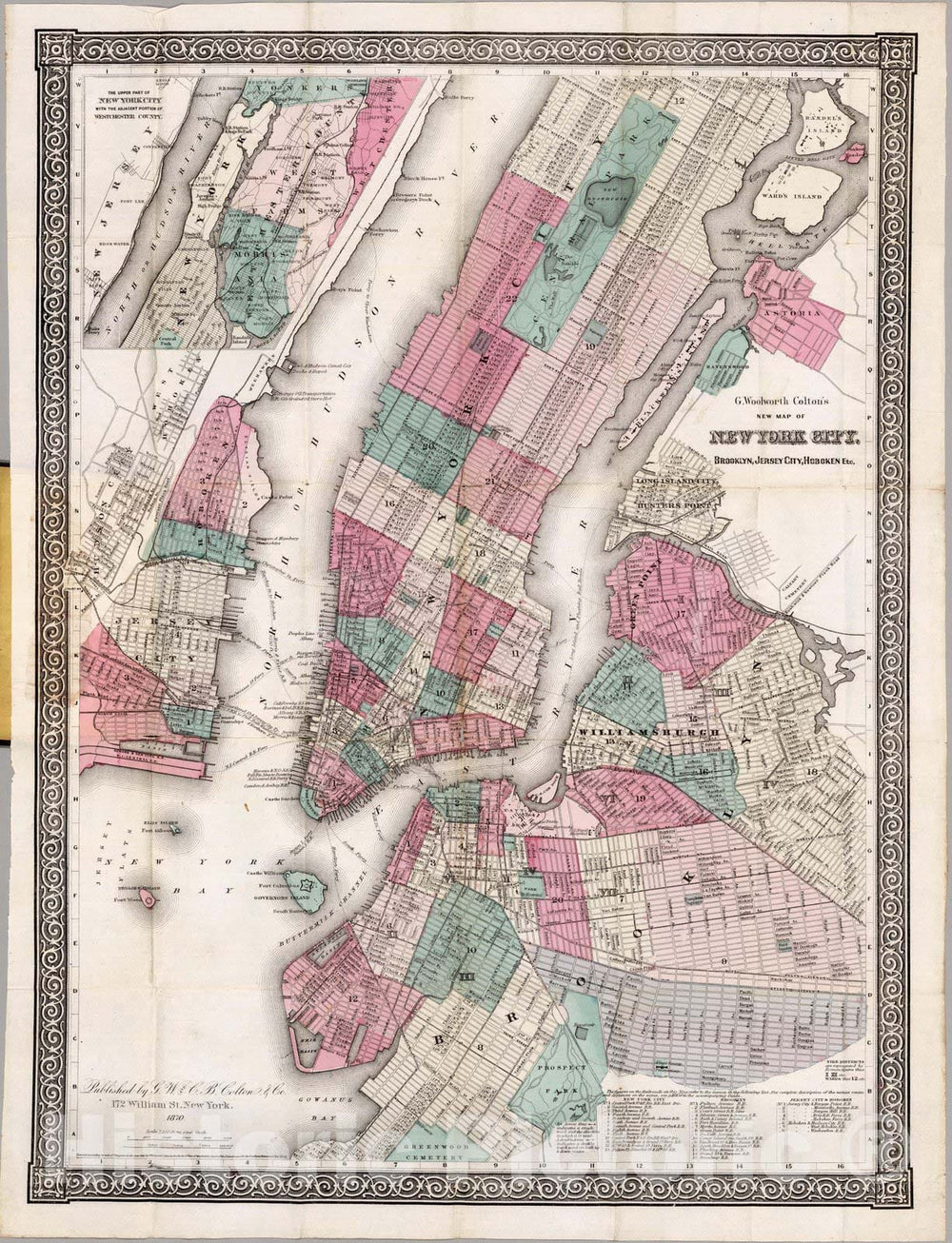 Historic Map : Pocket Map, New York City, Brooklyn, Jersey City, Hoboken 1870 - Vintage Wall Art