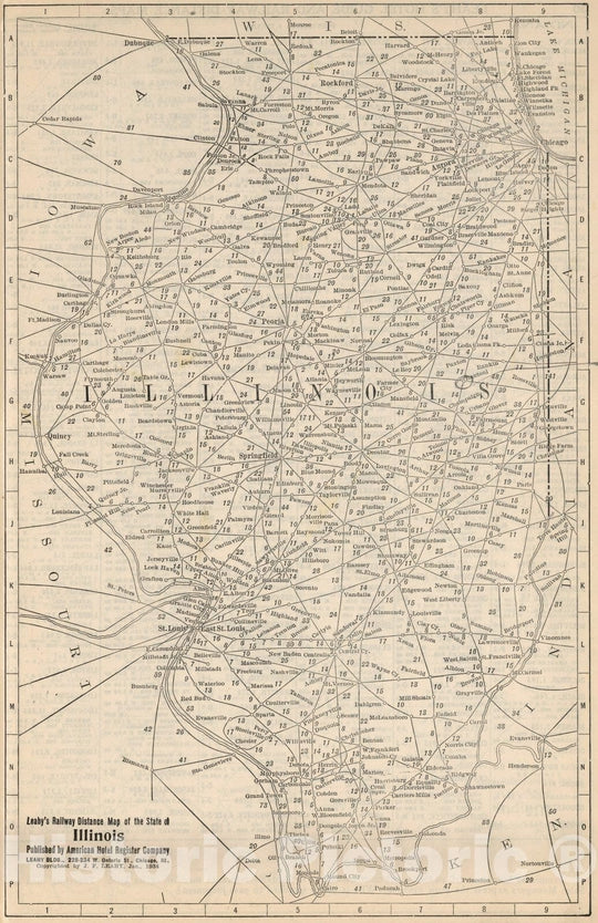 Historic Map : (Continued) Railway Distance Map of the State of Illinois, 1934 - Vintage Wall Art