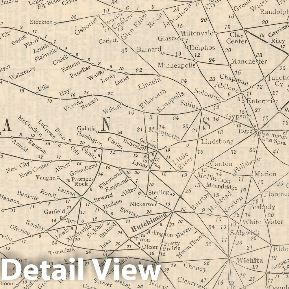 Historic Map : Railway Distance Map of the State of Kansas, 1934 - Vintage Wall Art