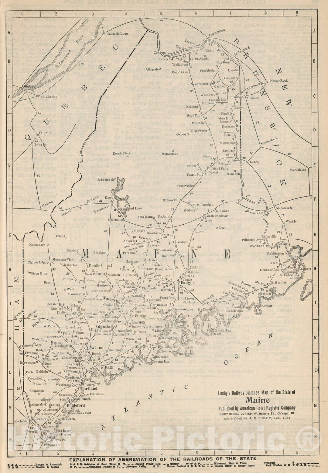 Historic Map : Railway Distance Map of the State of Maine, 1934 - Vintage Wall Art