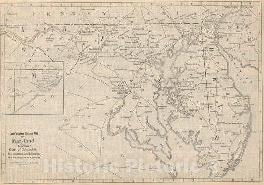 Historic Map : Railway Distance Map of the State of Maryland. Delaware. Dist. of Columbia, 1934 - Vintage Wall Art