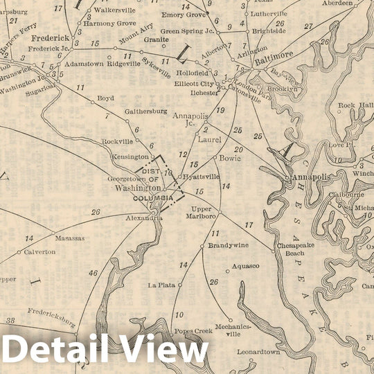 Historic Map : Railway Distance Map of the State of Maryland. Delaware. Dist. of Columbia, 1934 - Vintage Wall Art