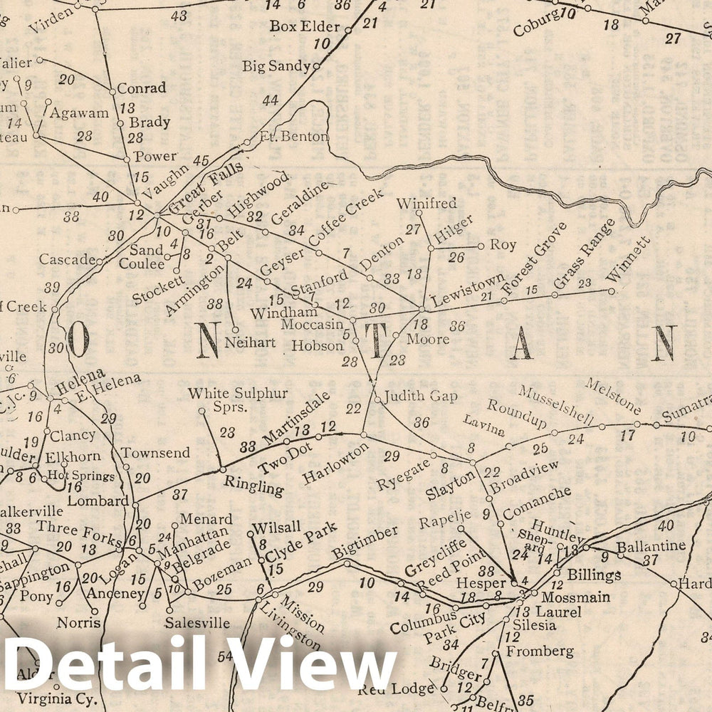 Historic Map : Railway Distance Map of the State of Montana, 1934 - Vintage Wall Art