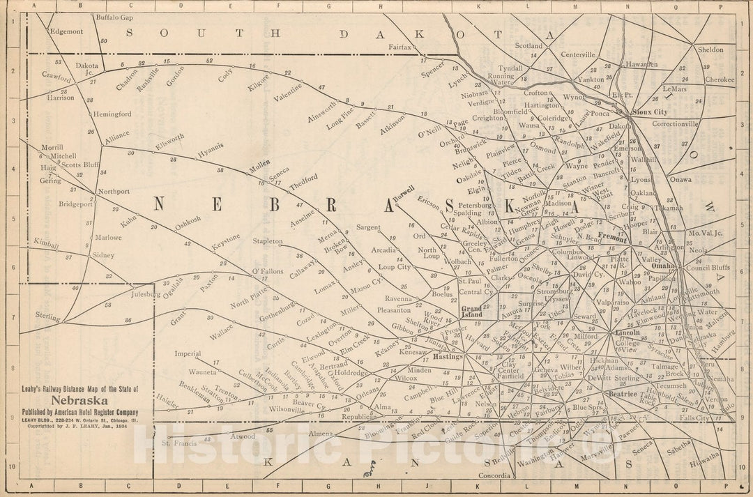 Historic Map : Railway Distance Map of the State of Nebraska, 1934 - Vintage Wall Art