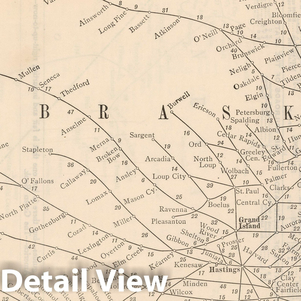 Historic Map : Railway Distance Map of the State of Nebraska, 1934 - Vintage Wall Art