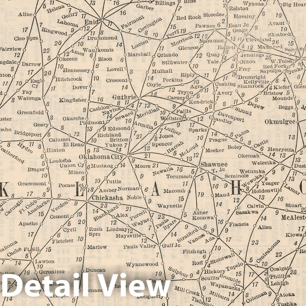 Historic Map : Railway Distance Map of the State of Oklahoma, 1934 - Vintage Wall Art