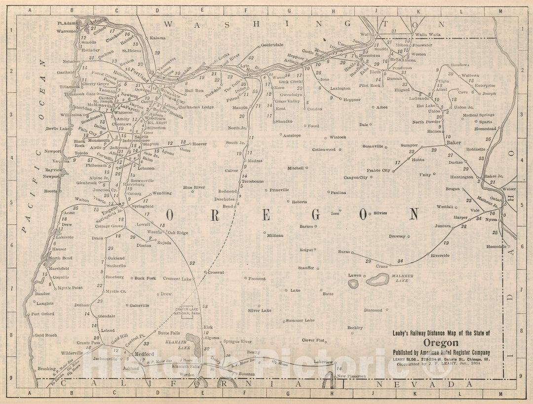 Historic Map : Railway Distance Map of the State of Oregon, 1934 - Vintage Wall Art