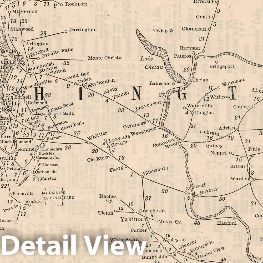 Historic Map : Railway Distance Map of the State of Washington, 1934 - Vintage Wall Art