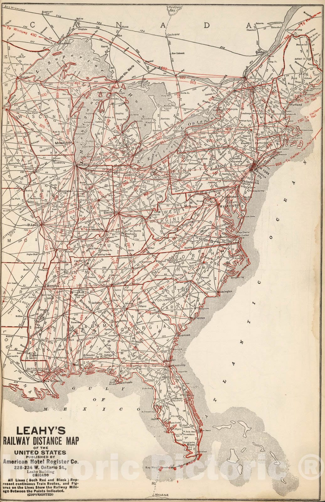 Historic Map : Leahy's Railway Distance Map of the United States, 1934 v2