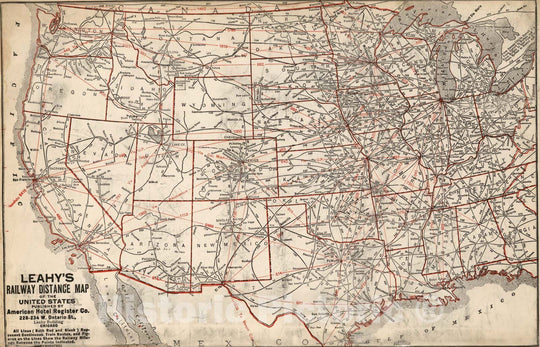 Historic Map : Leahy's Railway Distance Map of the United States, 1934 v1