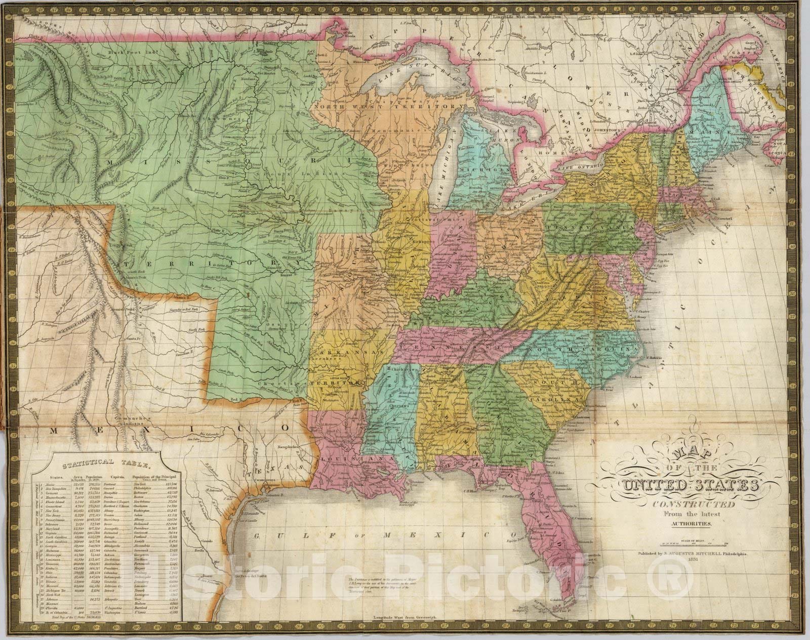 Historic Map : Pocket Map, United States 1831 - Vintage Wall Art