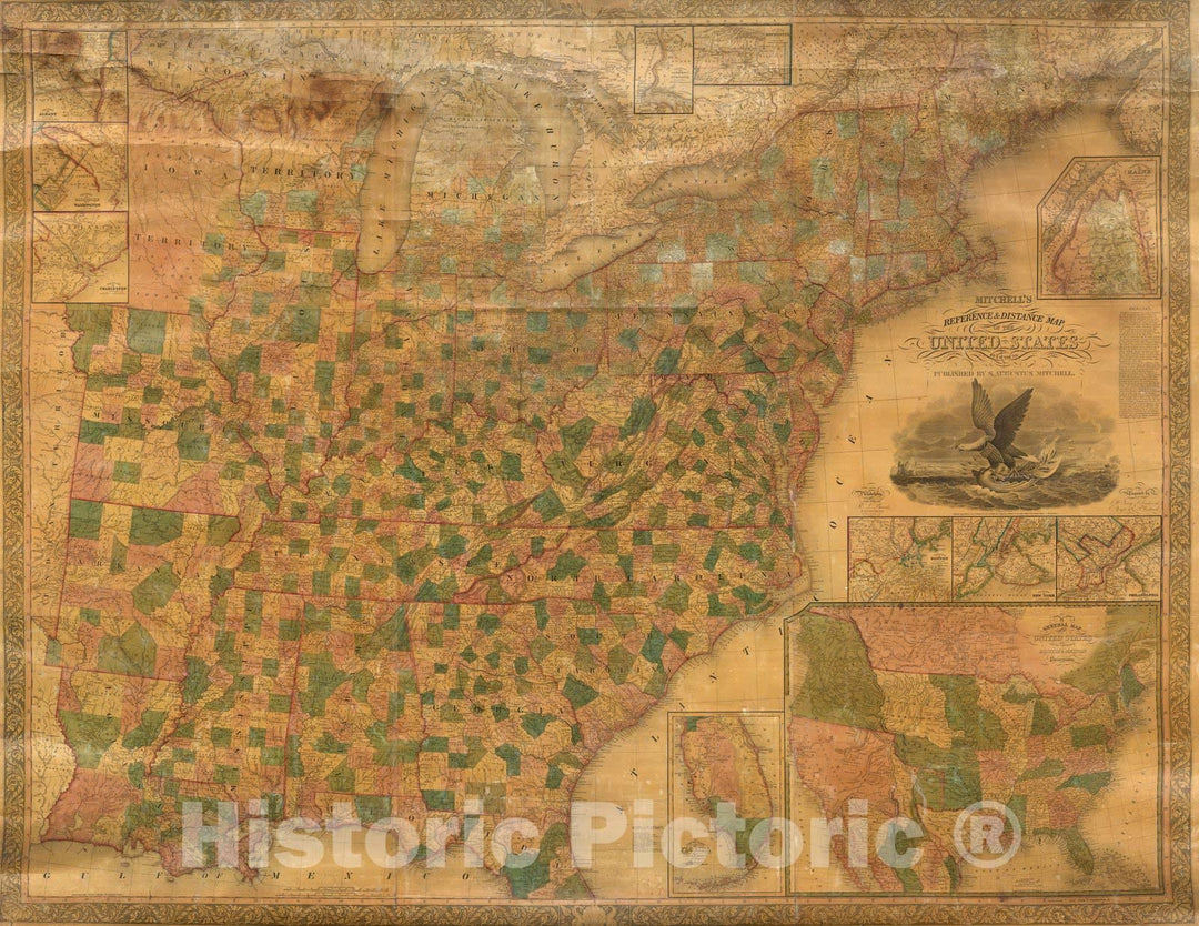 Historic Map : Mitchell's Reference & Distance Map of The United States, 1841 - Vintage Wall Art