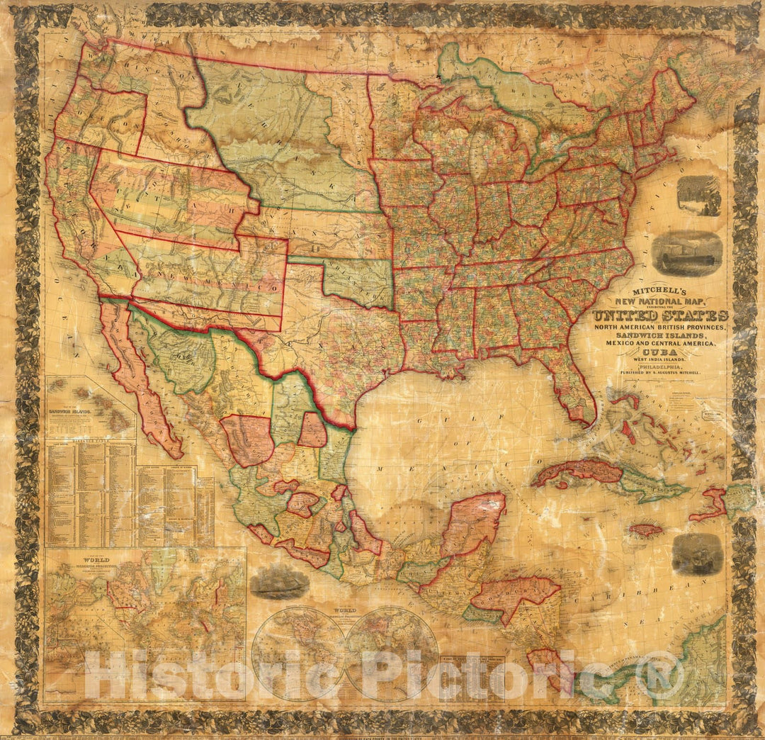 Historic Map : New National Map Exhibiting The United States, 1860 - Vintage Wall Art