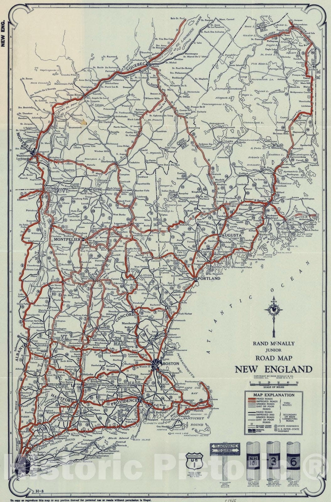 Historic Map : Pocket Map, New England 1925 - Vintage Wall Art