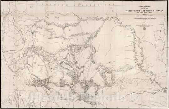 Historic Map : Map of the Yellowstone and Missouri Rivers and their tributaries, 1868 - Vintage Wall Art