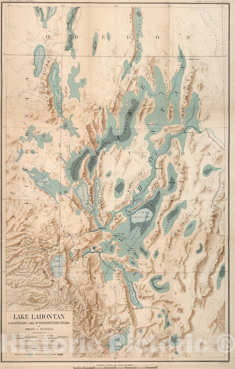 Historic Map - Geology Book, Plate XLVI: Lake Lahontan : a quaternary lake of northwestern Nevad 1885 - Vintage Wall Art